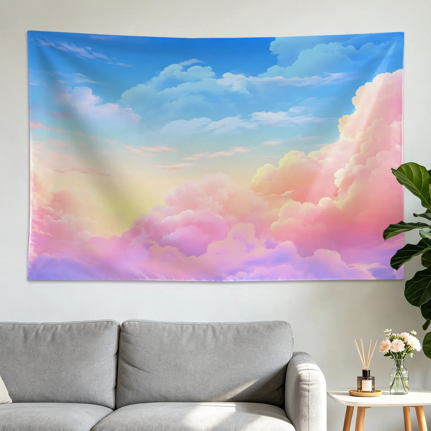 Large Horizontal Pastel Sky Sunset Clouds Wall Tapestry - Printed Polyester Wall Hanging Decor Artwork, No-Installation Home Decoration, Holiday Gift for Family (Indoor-Outdoor Use)