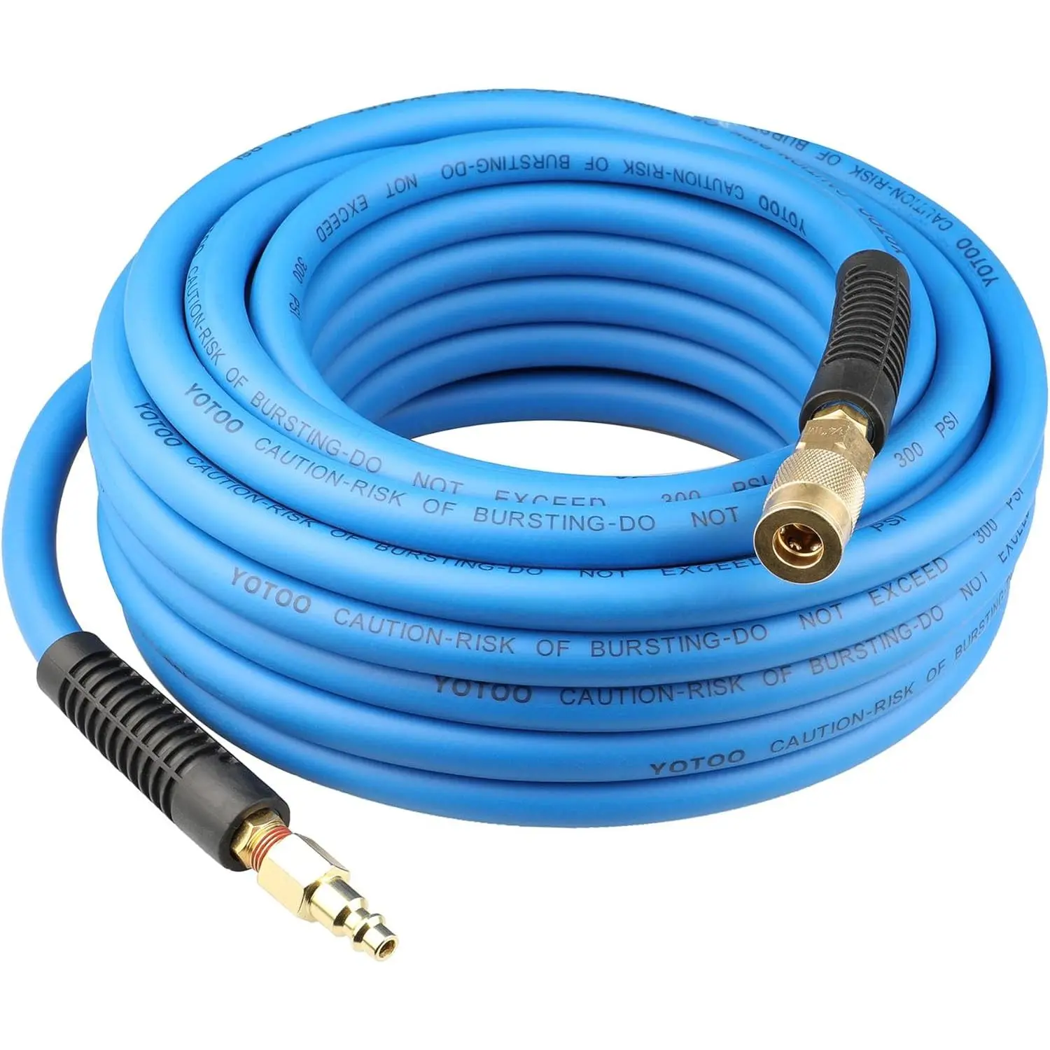 Heavy Duty Hybrid Air Hose (3/8 in x 50 ft) for Compressors, Flexible, Kink Resist., All Weather, Lightweight, with 1/4" Industrial Quick Couplers, Bend Restrictors, Blue