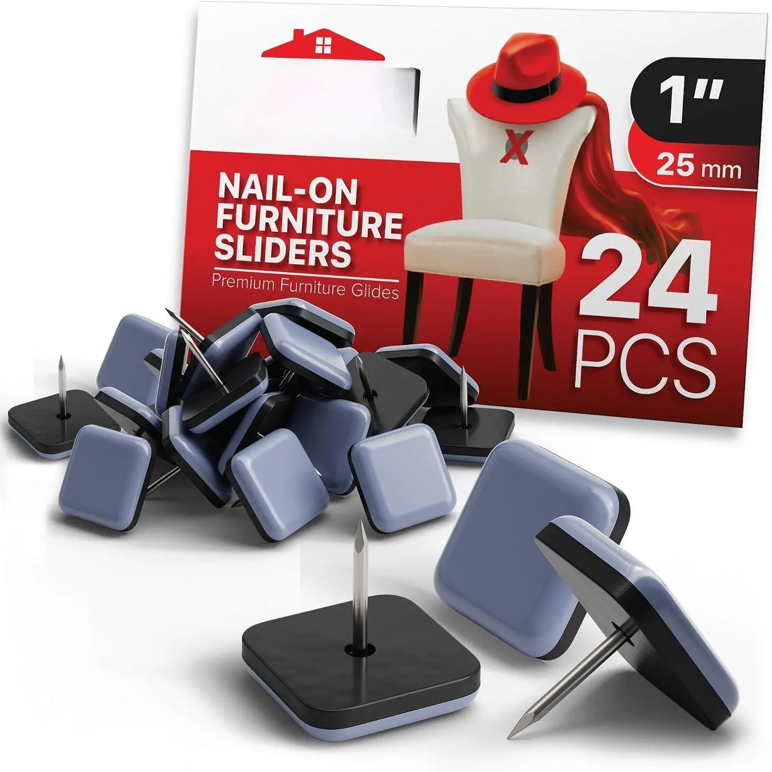 Chair Glides  - 1" Furniture Glides 24 count, Grey | - Chair Sliders -  Chair  Floor Protectors - Slide Effortlessly with Chair  Pads that Protect Your Floor!