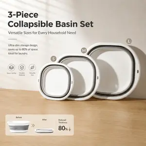 3-Piece Collapsible Basin Set - S/M/L Sizes, Space-Saving Foldable Bowls for Laundry, Camping & Multi-Purpose Use
