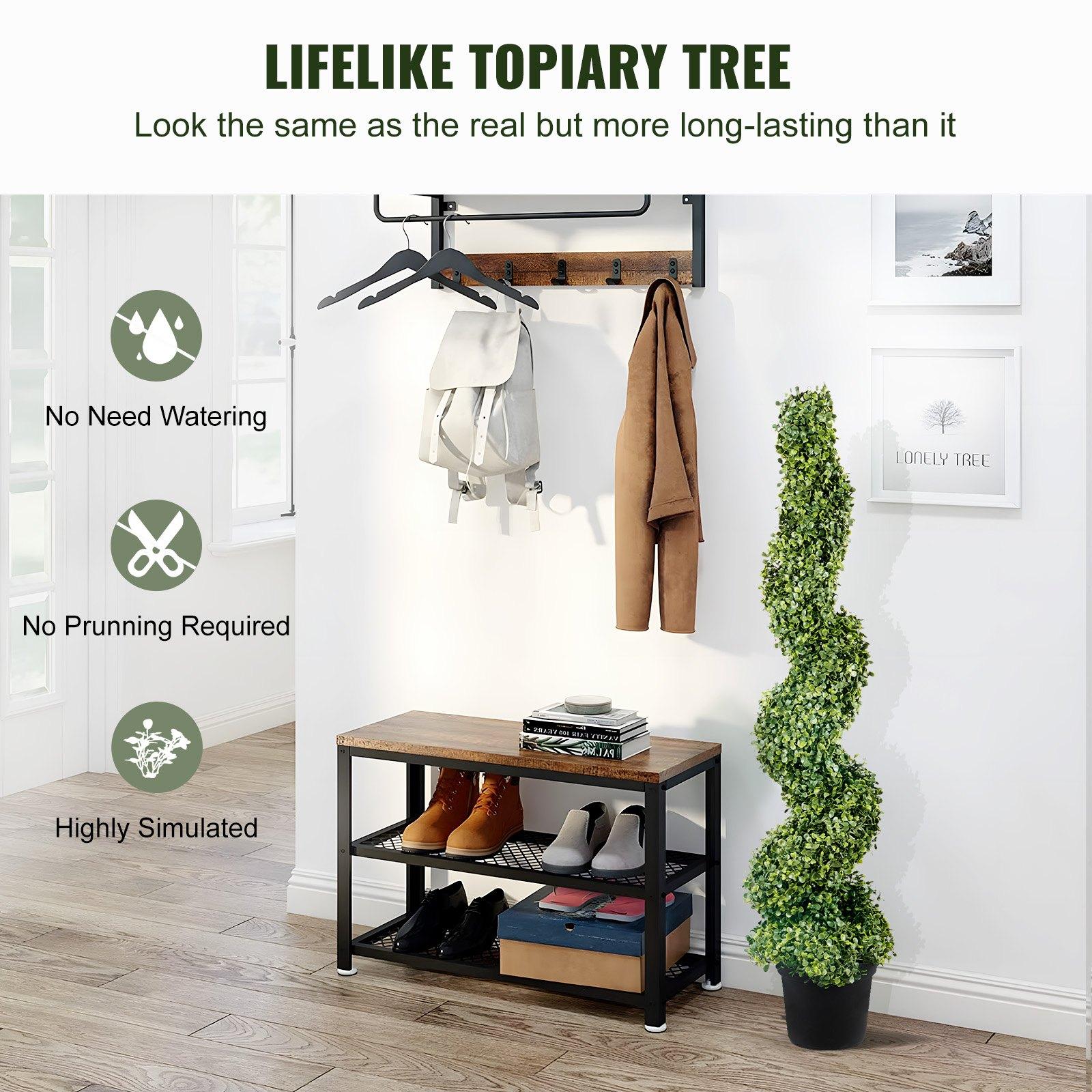 VEVOR 2 pcs. Artificial Boxwood Tower Topiary Spiral Artificial Plant 122cm high Decorative Plant Green Plastic PE Iron Topiary Plants incl. 10 pcs. Replacement Leaves