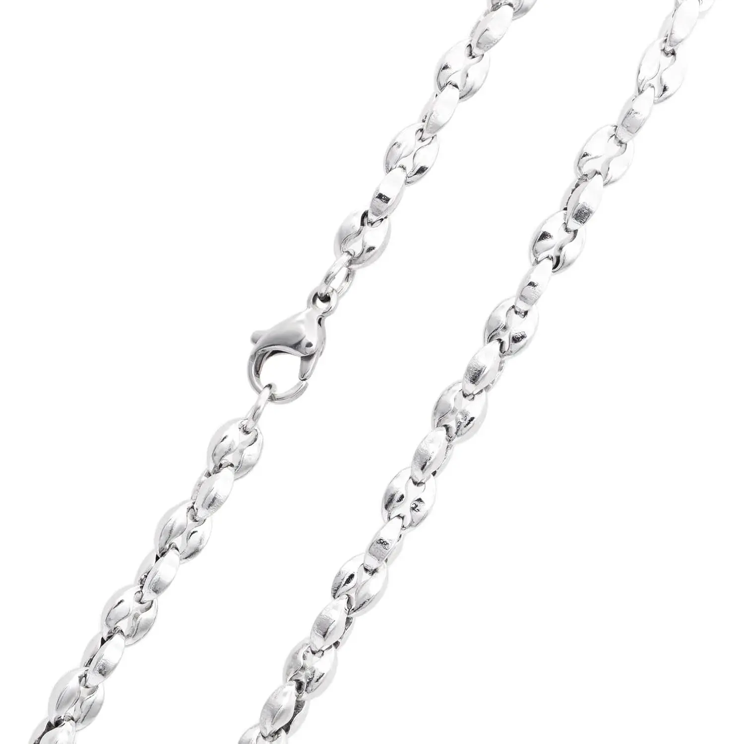 Stainless Steel Mariner Chain Necklace, 4mm/5mm Chain & Link Necklace, 20inch Casual Fashion Costume Jewelry Accessory, Maintain-Clean With Soft Cloth, Avoid, Modern, Long