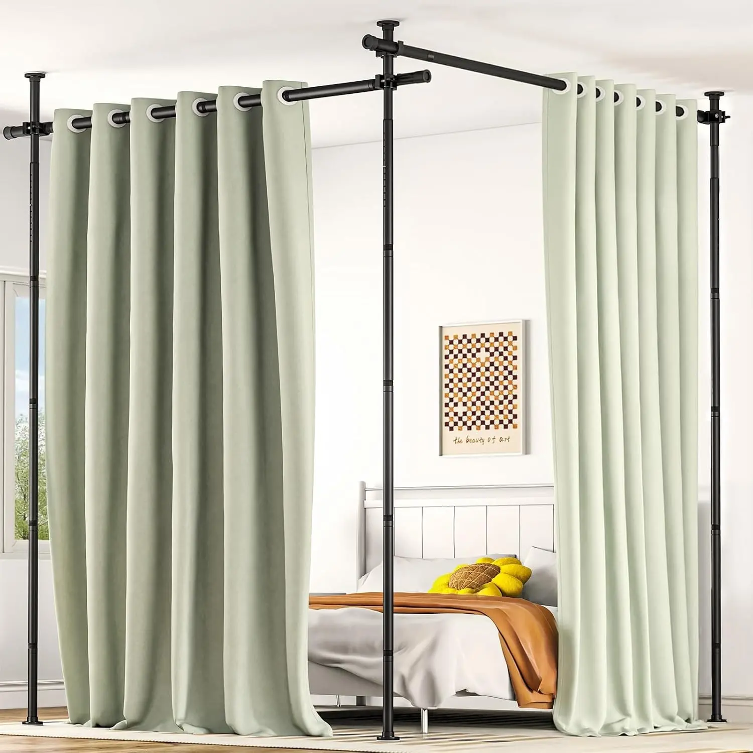 Room Divider, No Drilling Curtain Tension Rods Wall Divider for Room Separation, 4-10ft(H) 30-147"(W) Adjustable, Heavy Duty Floor to Ceiling Space Separator Privacy Dividers for Rooms, Black