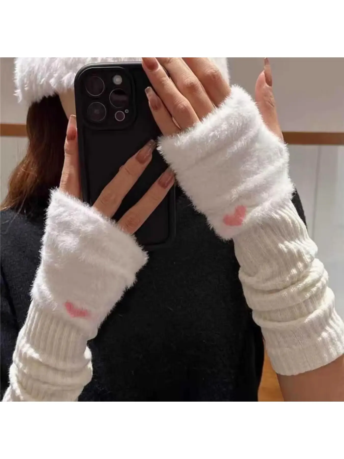 Fingerless gloves women winter half-finger cute arm sleeves long knitted stack sleeves warm sleeve covers