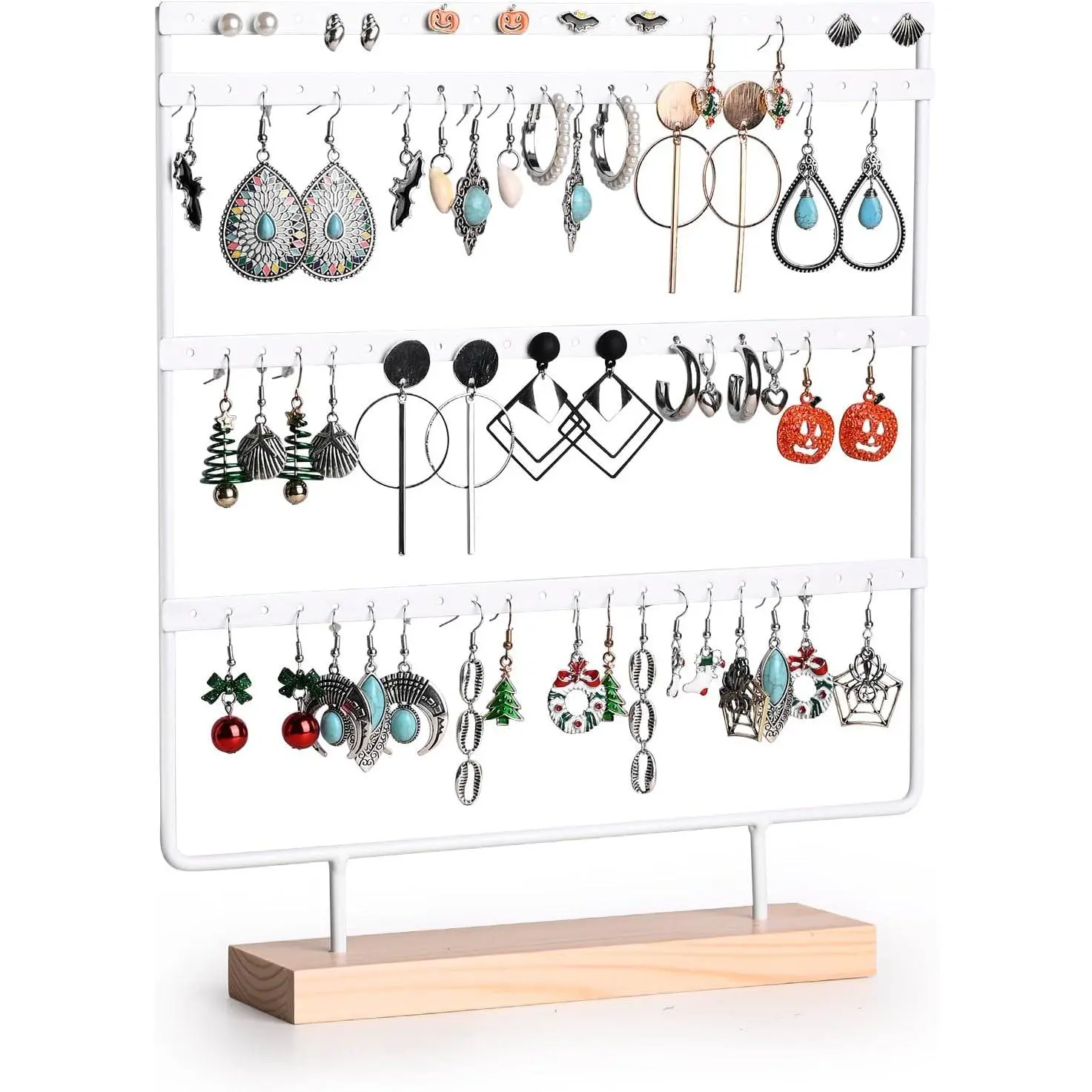 Earring Holder Organizer, Earring Display Stands for vendors, 4-Tier Earring Rack with 88 Holes (White)