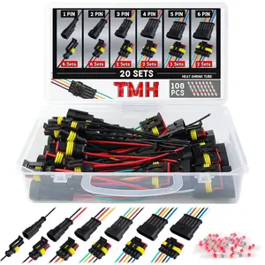 1/2/3/4/5/6 Pin Wire Connector 22 AWG Waterproof Electrical Male and Female 10 cm 1-6 Way Wire Connectors with Heat Shrink Tubing for Car Truck Boat Wire Connection (40PCS)