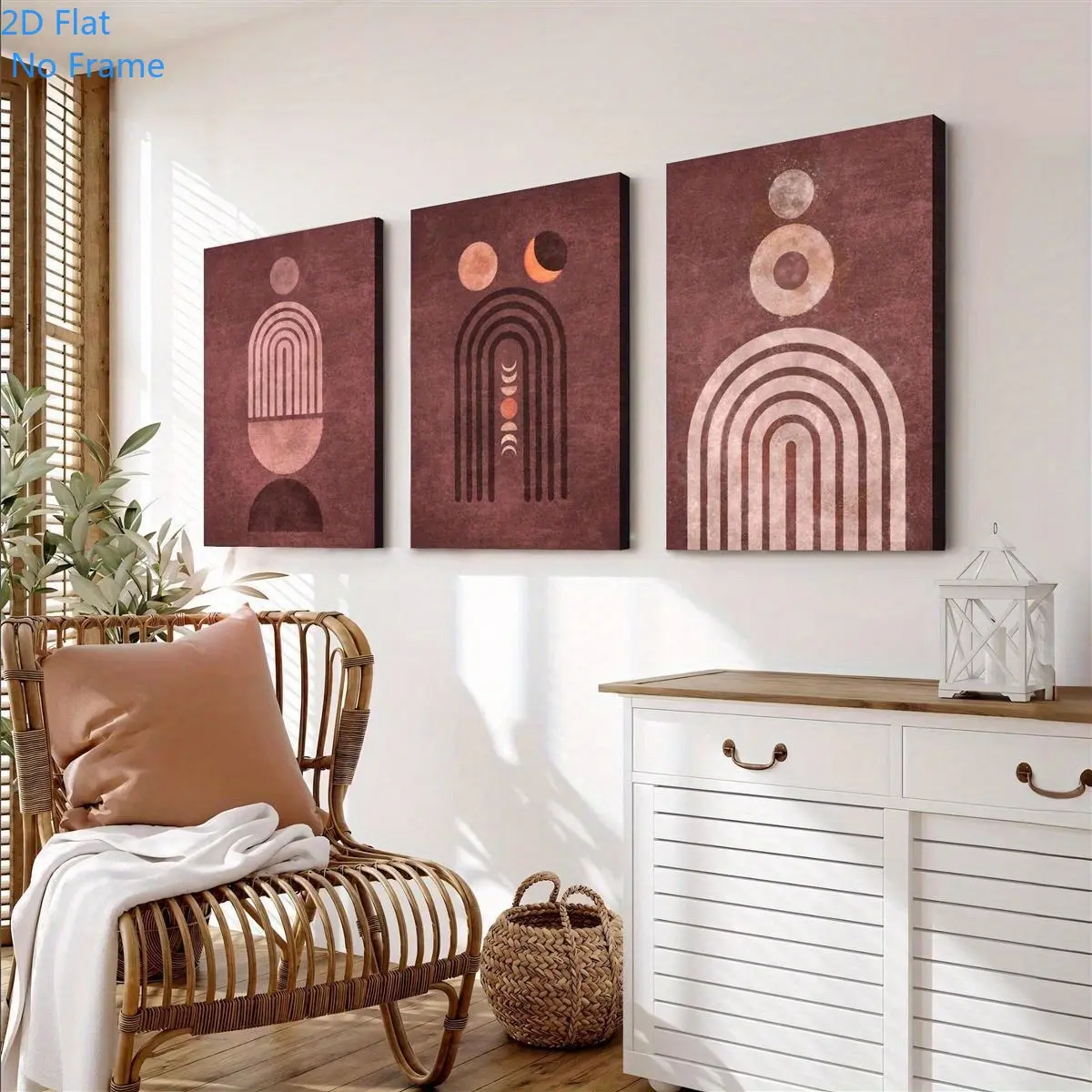 2D Flat 3-Piece Set Red Rainbow Door, Planet Moon Phase Withered Art, Modern Abstract Painting Creative Canvas Poster, Artwork for Gifts, Decoration for Bedroom and Living Room, Frameless Wall Art for Home and Dormitory