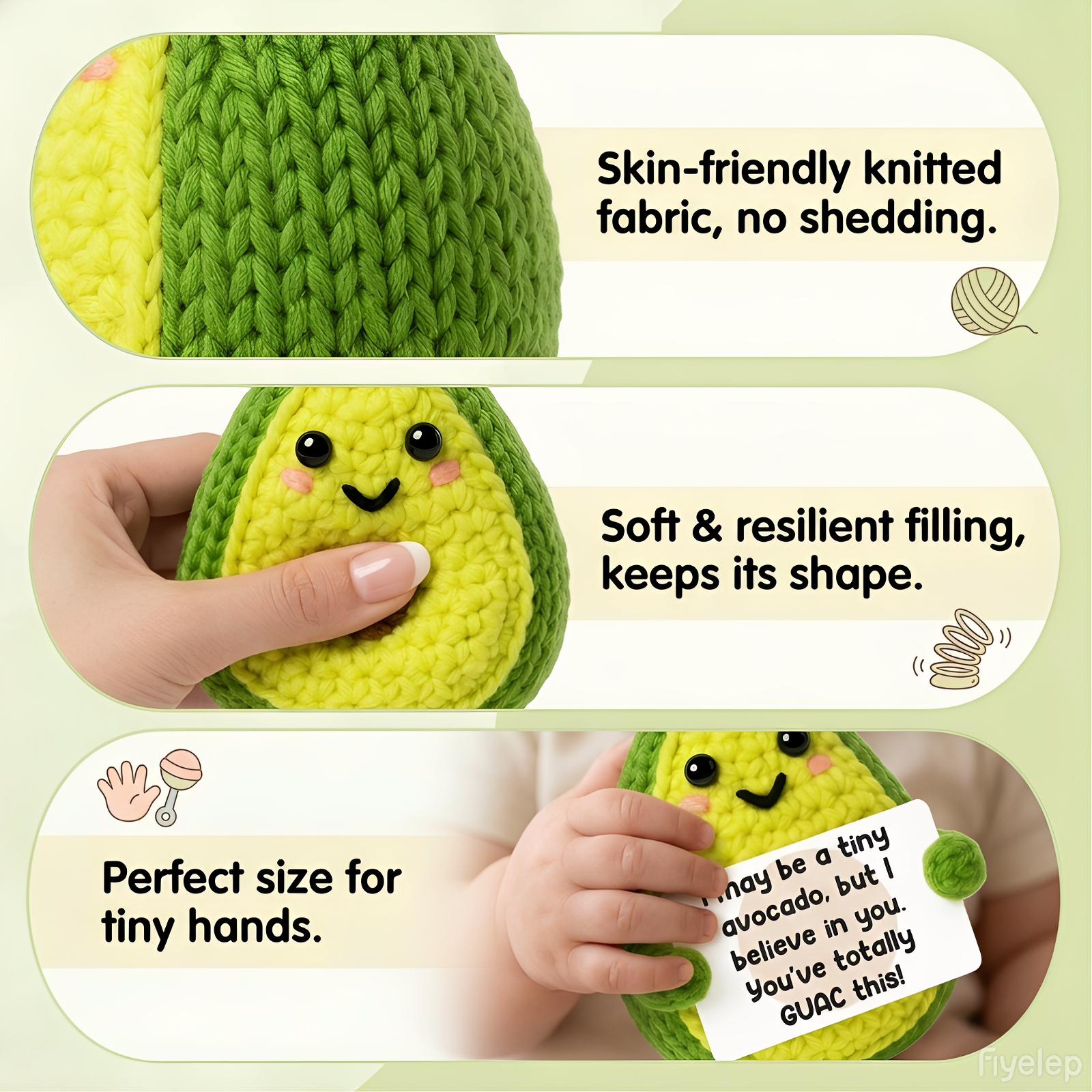 Super Cute Hand-Knit Avocado Mini Plush Emotional Support Plush,Birthday Gifts For Women Men Him,Christmas Holiday Presents,Teacher Appreciation Gifts,Soft Stress Relief Doll,Portable Pocket Size Toy,Bag Charm Desk Decor,Party Favor Photo Prop,Handmade Un