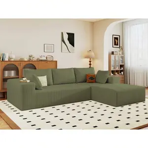 96" Modular Sectional Couch, Boneless L Shaped Cloud Sofa With Chaise Lounge, Corduroy Upholstered Couches Memory Foam Deep Seat, No Assembly Required, Ideal For Living Room