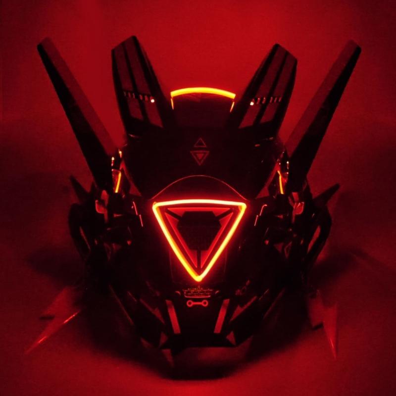 Cyberpunk Mask Iron Warrior Helmet Cosplay Men's Mecha Luminous Full Face Hood Tactical Mask