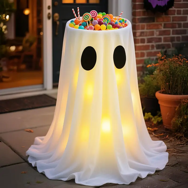 Spooky 30 In LED Warm Glow Ghost-Shape Candy Bowl, Large Treat Holder to Light Up Your Space for Front Porch Home Trick-or-Treat Party Decorations