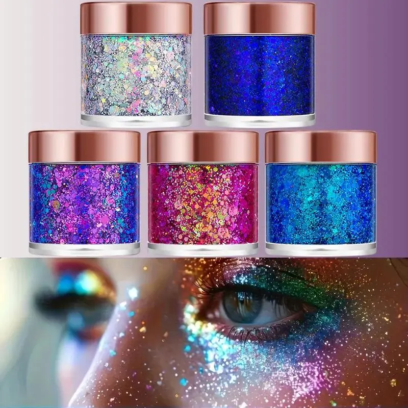Chameleon Glitter Gel Sequins, Long-Lasting & Waterproof Body Makeup, UV Resistant for Face, Hair & Party Decorations, Water Proof, Full Shine, Easy Apply, Gel Powder, Mineral Safe, Shimmery Look, Storage
