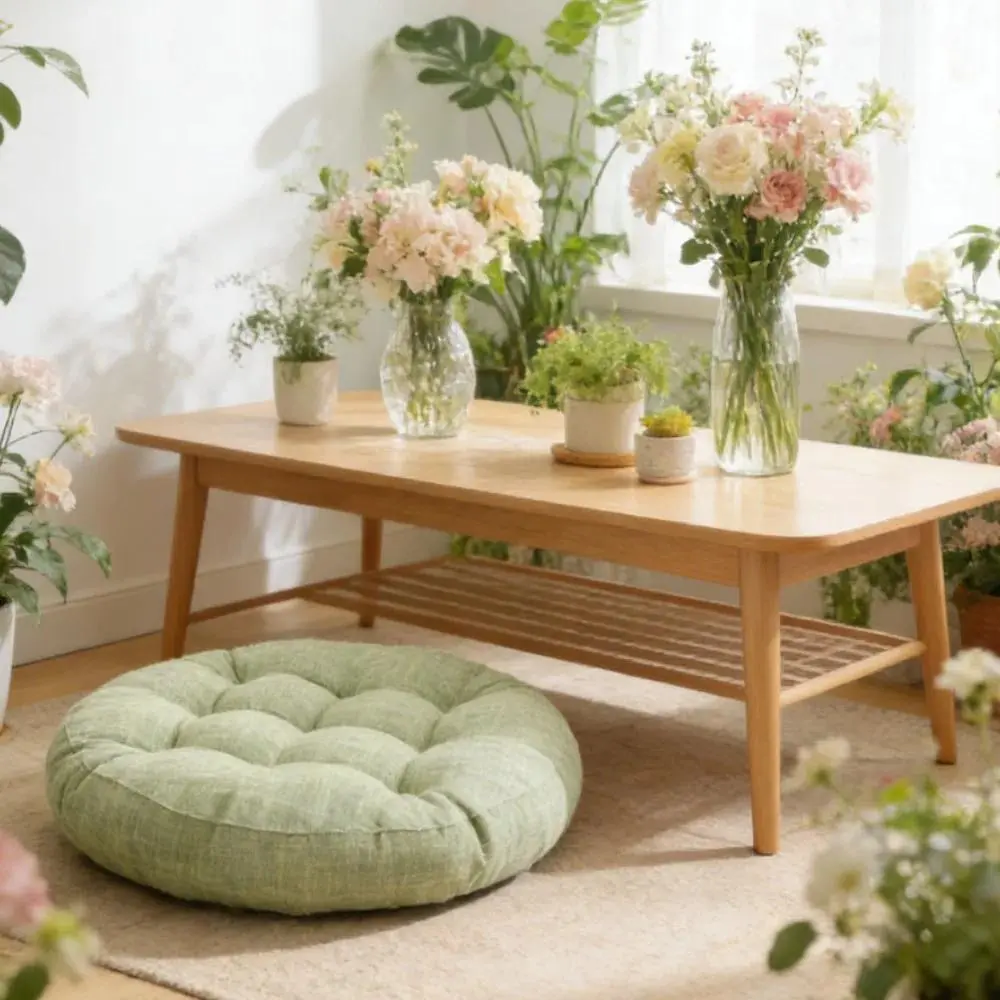 Natural Linen Round Floor Pillow Seating Cushion Thick Tufted Seat Cushion Home Décor Pouf for Meditation Yoga For Adult Kid Pad