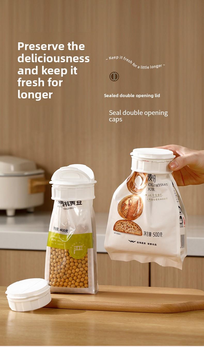 FaSoLa Kitchen Double-Opening Spout Moisture-Proof Sealing Lid for Oatmeal and Flour, Food Preservation Sealing Cover for Bagged Foods