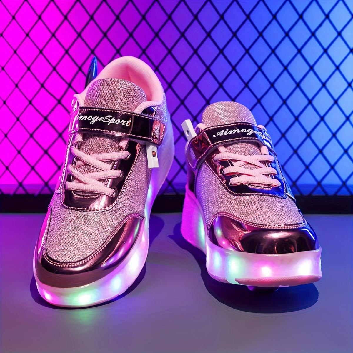 Lightweight Low Top Roller Skateboard Shoes with LED Light, Trendy Cool Anti Slip Wheel Shoes for Girls, Indoor Outdoor, All Seasons