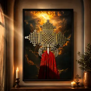 Mesikel Ethiopian Eritrean Orthodox Cross Poster, Religious Wall Art, Canvas Wall Art Print, Christian Faith Decor for Living Room Bedroom Prayer Room Church Office, African Orthodox Cross Artwork, Spiritual Gift for Believers