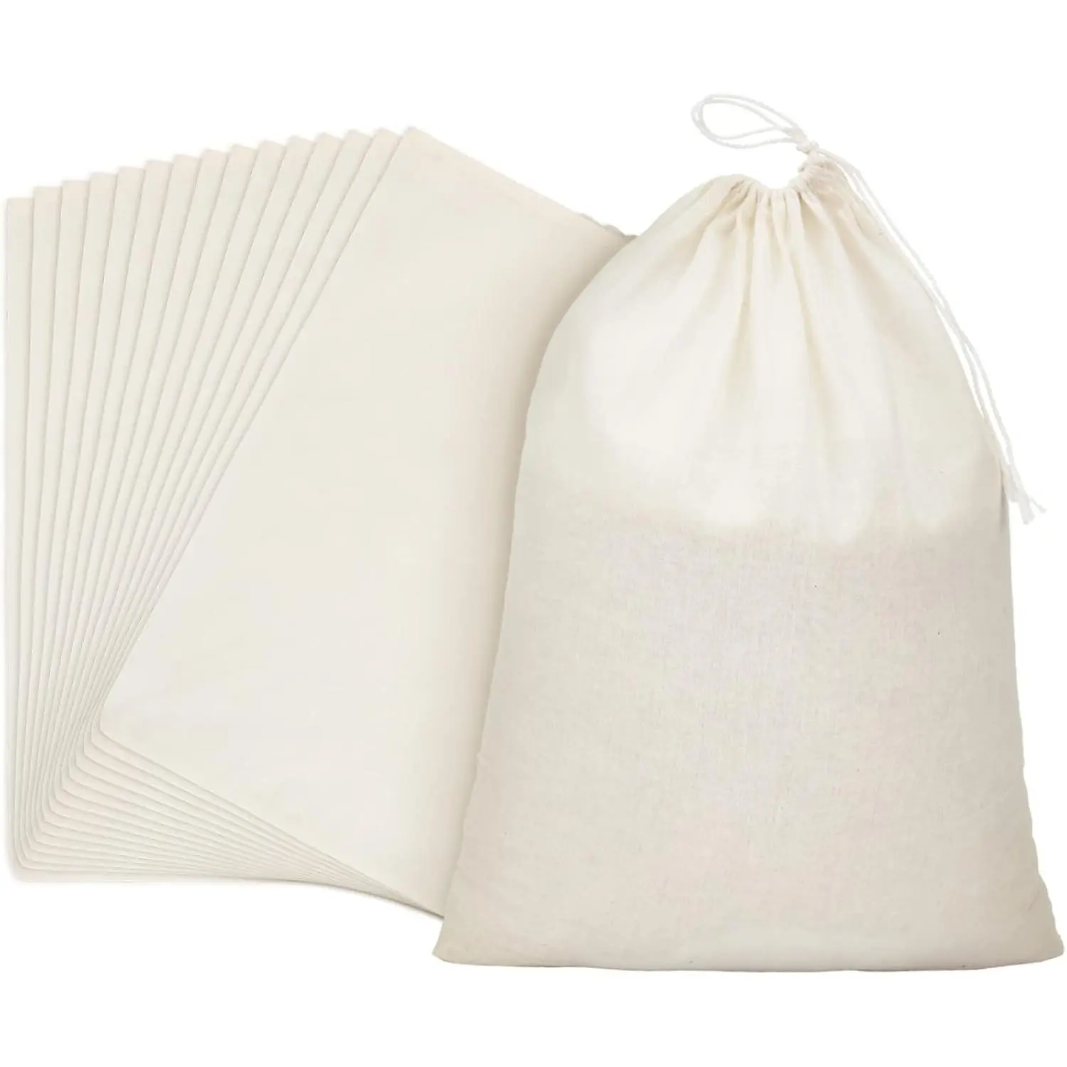 15 Pcs Lightweight Cotton Muslin Drawstring Bags (8x10 in) - Reusable Paint/Wedding Gift Pouches, Fruit Storage Sachets for Kitchen Home DIY Craft Bulk Use
