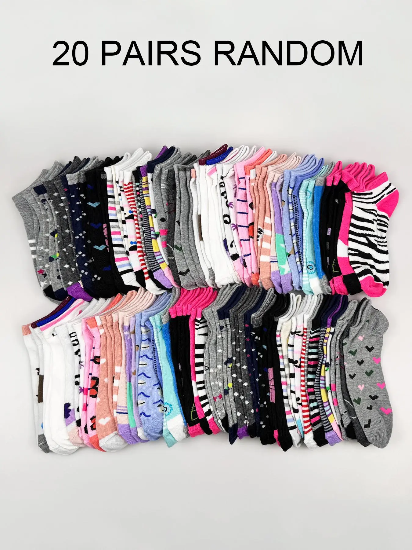 10/20 Pairs Colorful Fun Patterns Low Top Ankle Socks, Cute Novelty Breathable Socks for Spring Summer, Casual Slim-Fitting Knit Heart Design