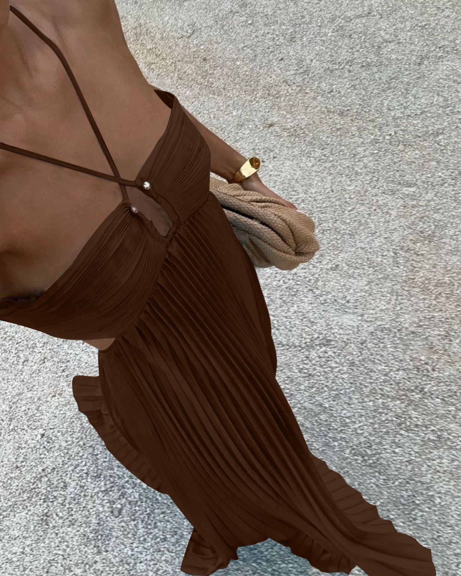 2026-2027-Pleated Halter Sling Dress| High Waist Club Party Dress Women