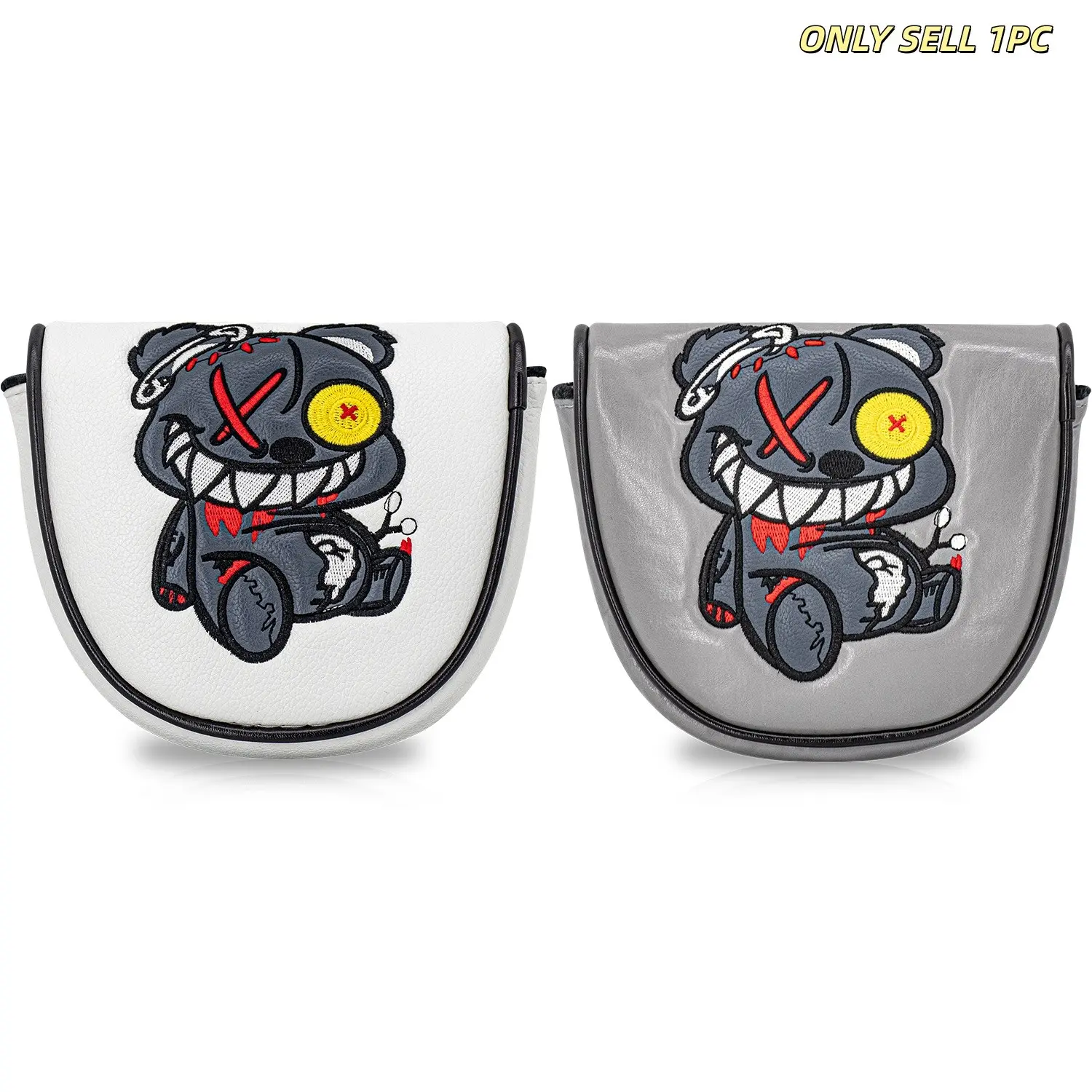 Monocled Bear Style Golf Club Head Cover, Resistant PU Case with Fluffy Lining, Cute Cartoon Design, Universal Fit for Most Golf Putters, Golf Accessory