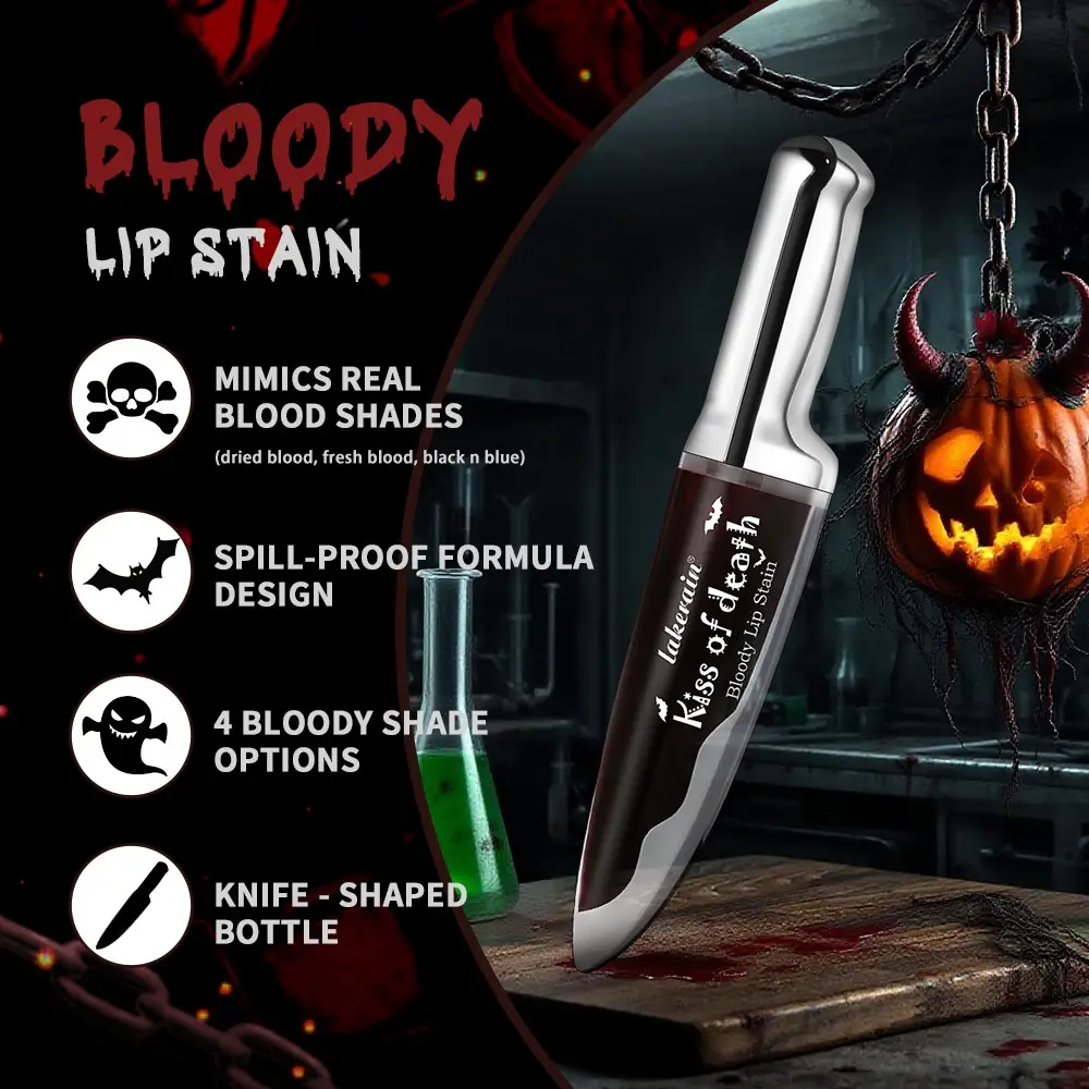 Lakerain Gothic Halloween Lip Stain, Vivid Bold Liquid Lip Color, Non‑Sticky Long Lasting Formula for Costume Cosplay Party Makeup