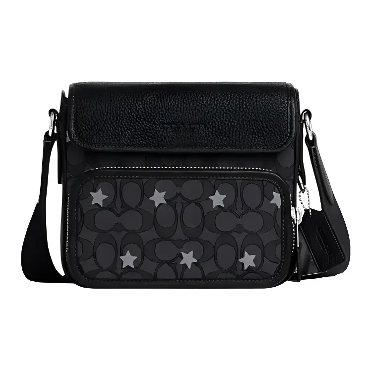 COACH Sullivan 20 Star-Embroidered Classic Monogram Crossbody Bag for Women, Charcoal Gray and Black
