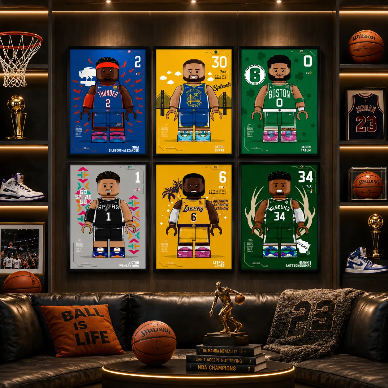 Basketball Cartoon Canvas Wall Art, Building Block Style Sports Poster Print, Modern Basketball Artwork Decor for Bedroom Gaming Room Man Cave, Cool Athlete Inspired Graphic Design, Sports Fan Home Decoration, Unique Gift Idea