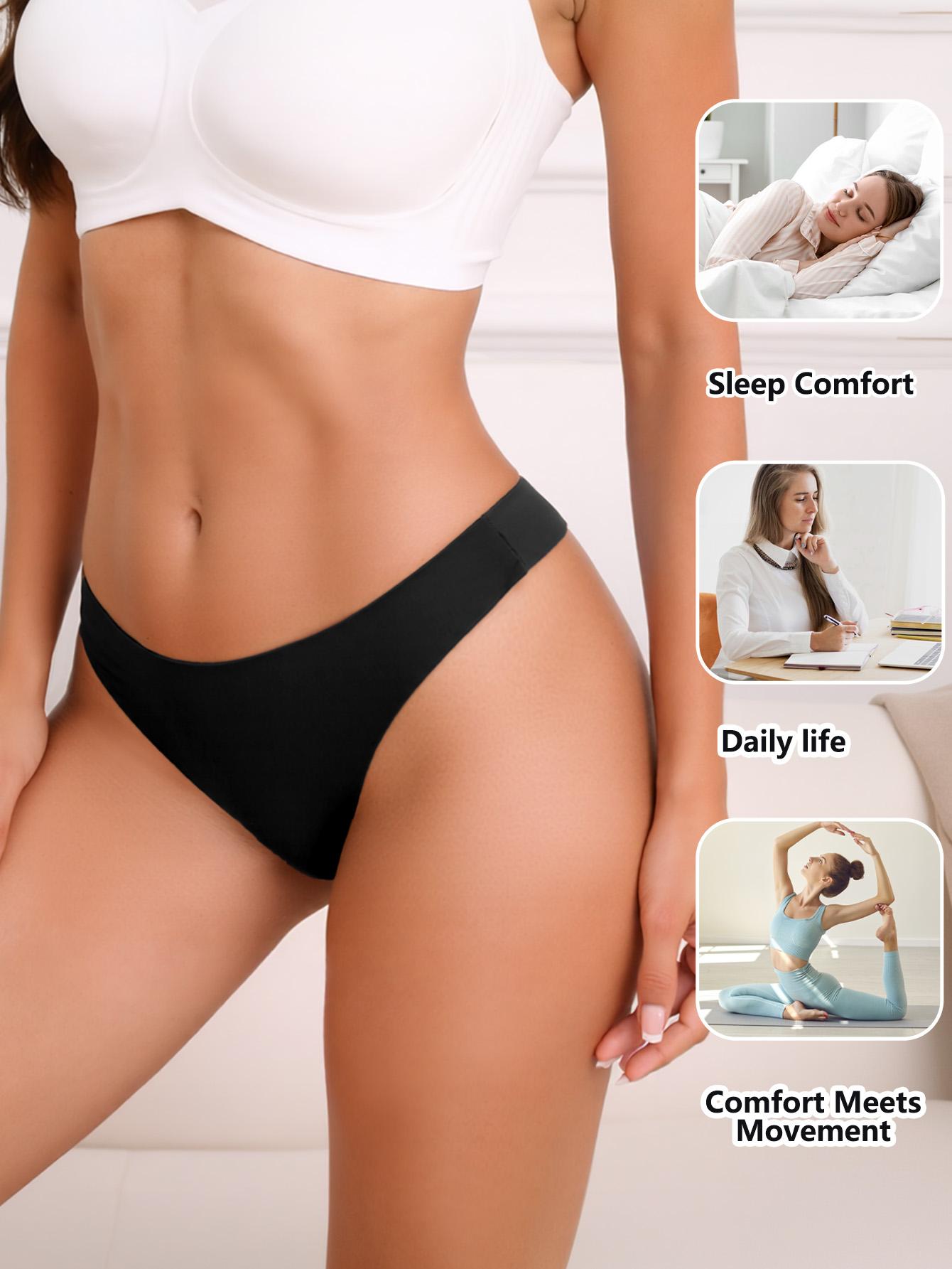 2026 Women's 10Pcs Black Solid Color Thong Underwear Soft Comfortable Breathable Seamless for Daily Wear All Seasons Panty