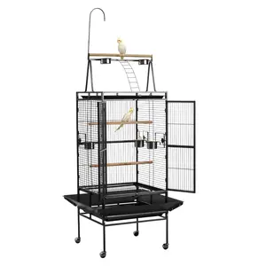 VEVOR Bird Cage, 32.7x 31.1x 82.7 inch, Open Flat Top, Wrought Iron Bird Flight Cage with Perches, Slide-Out Tray, Plastic Feeders, for Cockatiel, Monk Parakeet, Amazon Parrot, African Grey Parrot