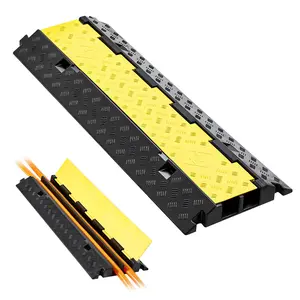 VEVOR Cable Protector Ramp, 22, 000 lbs/axle Capacity, 2 Channel Heavy Duty Rubber Cord Hose Wire Cover, 2.2x 2 in Channel, Traffic Speed Bump with Flip-Open Top Cover, for Indoor Outdoor, 1 Pack
