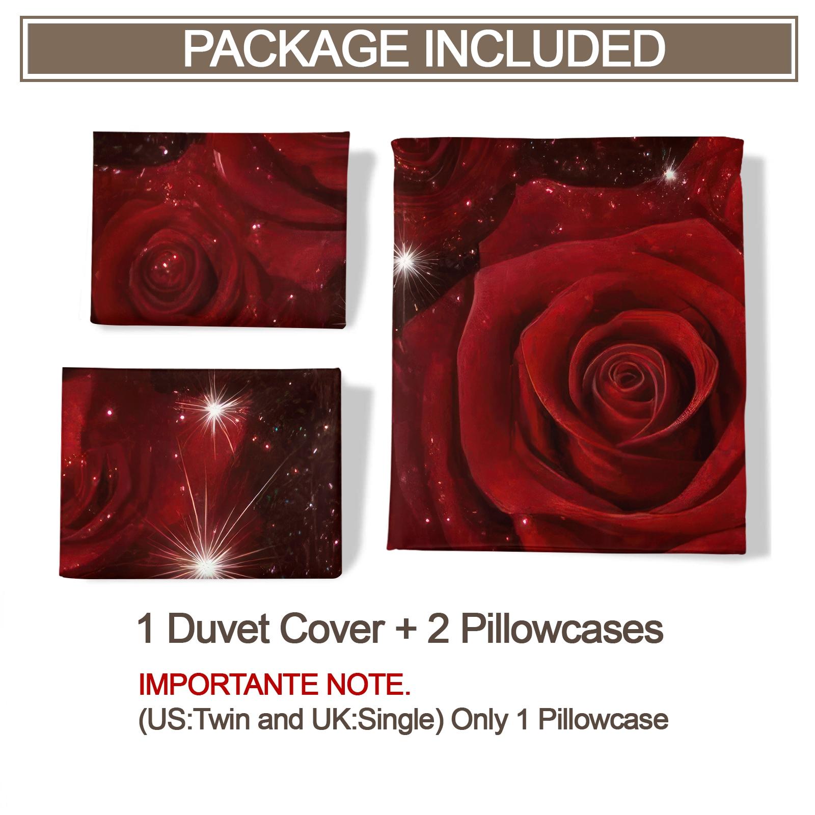 Rose Pattern Bedding Set, Soft Comfortable Sheets & Pillowcases, Bedroom Decor, Includes Fitted Sheet, Flat Sheet, 1/2 Pillowcase