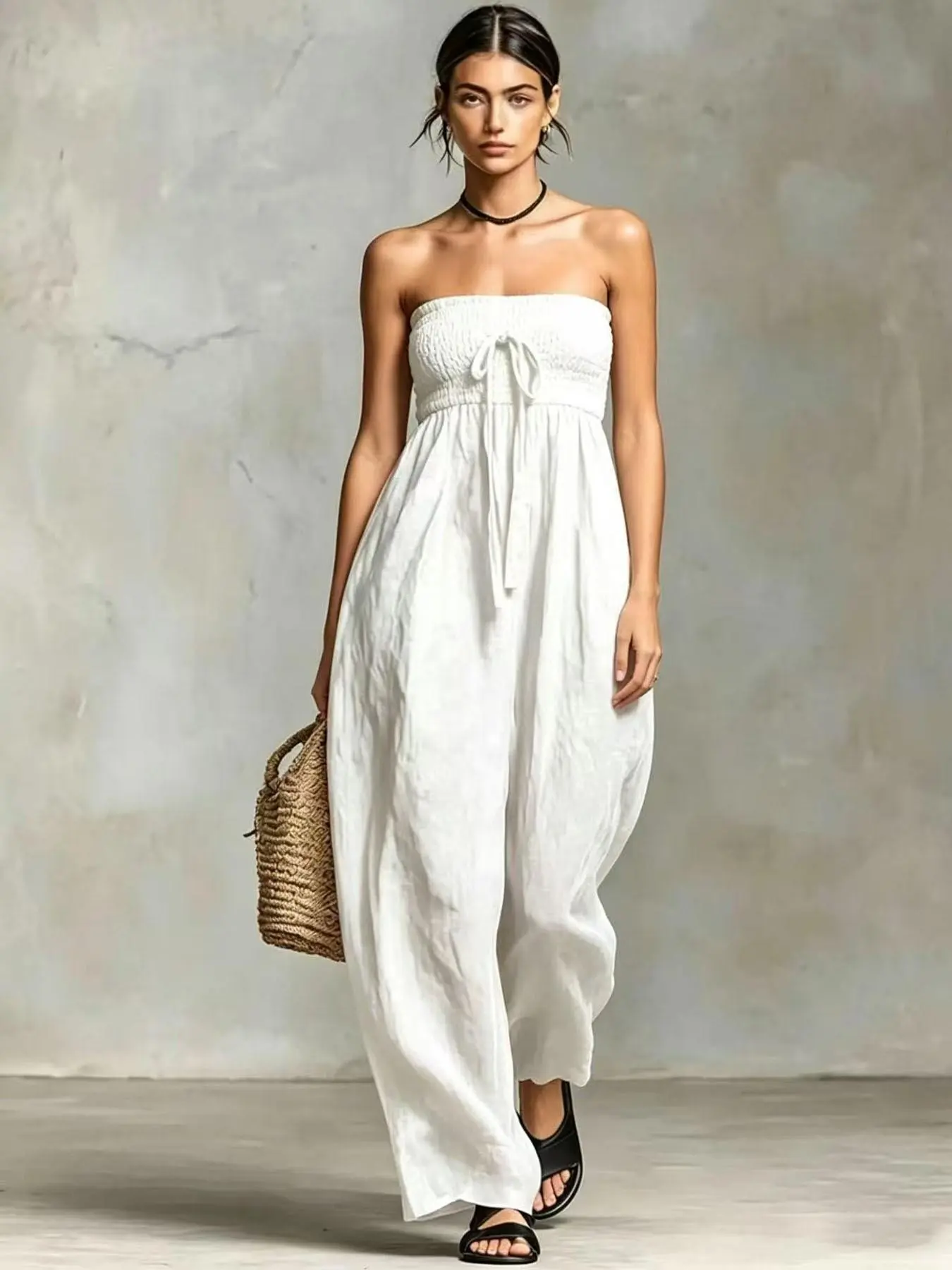 2026 Summer New Fashion Plain Color Sleeveless Strapless Women Jumpsuit, High-End Vacation Style, Suitable for Work and Daily Outing