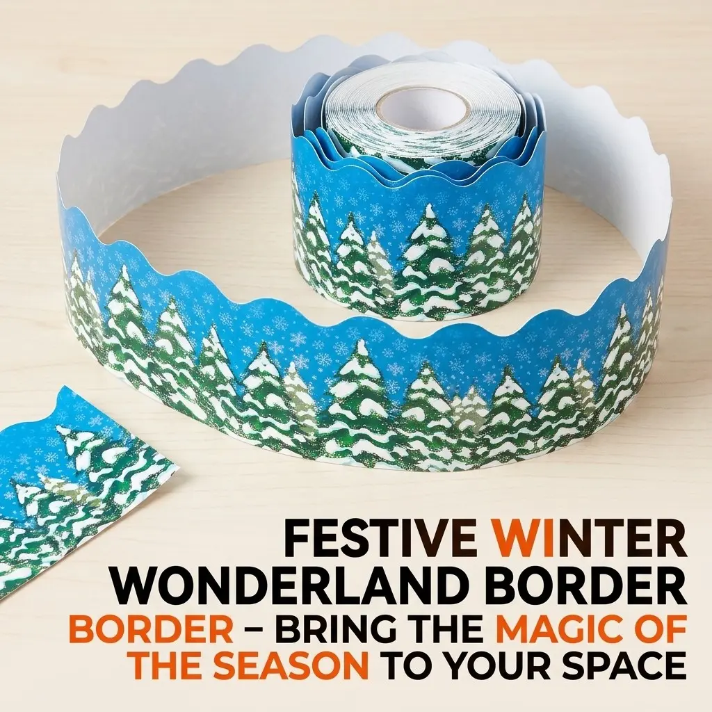 Winter Christmas Cedar Border Bulletin Board Decoration, Wave Edge Design, Free Cut, Classroom Decor, DIY Craft, Party Background