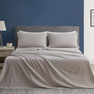 Linen Sheets Set Solid Color, Soft Breathable Sheets Set 4 count,   Linen  Blend Bedding for Hot Sleepers(1 Flat Sheet, 1 Fitted Sheet and 2 Pillowcases) (Gray, )