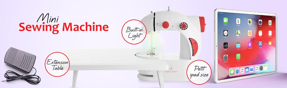 Mini Sewing Machine for Beginners, Dual Speed Small Sewing Machine for Kids and Adults with Extension Table, 122 Set Includes, Fabrics, Project Book and More, Red