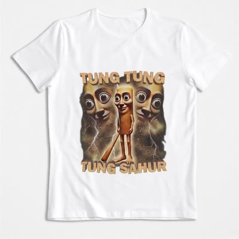 Tung Tung Tung Sahur Ultra Funny Italian Meme T-Shirt Cotton Trending Tee Viral Brainrot Humor T-shirt Graphic Tees Unisex T-shirt Animal Top Breathable, Meme Shirt, Trendy T-shirt