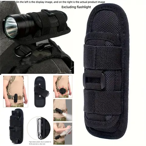 Tactical Flashlight Holster, 1 Count 360° Rotatable Waist Clip, Durable Nylon Flashlight Holder, Suitable for Hunting & Fishing Work Travel【No Torch】