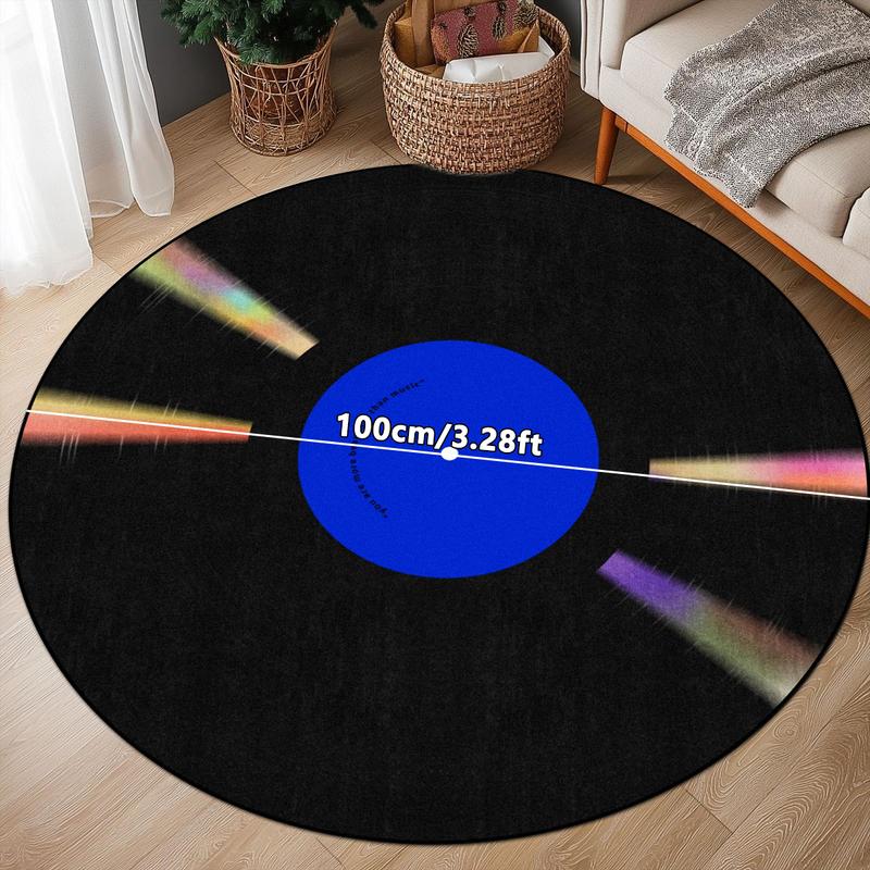 Vinyl Record Pattern Round Decorative Area Rug, Non-slip Washable Floor Mat, Soft Floor Carpet for Home Living Room Bedroom Game Room Decor, Vintage Printed Rugs