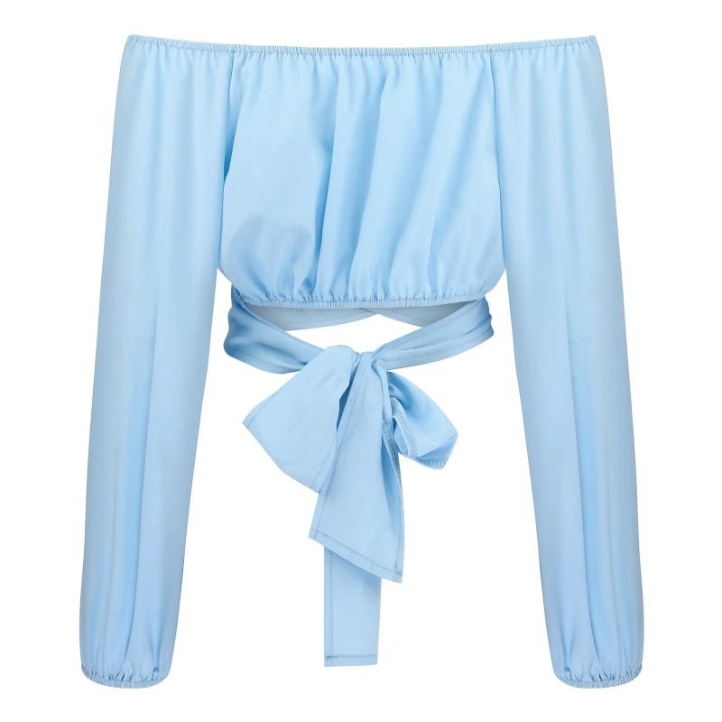 Aria Muse Women Sexy Off Shoulder Blouse Chic and Elegant Printing Lantern Long Sleeve Lace Up Bow Cropped Tops Casual Slim Shirts 2026