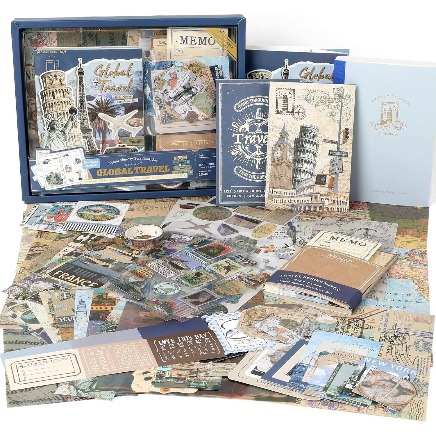 World Travel Scrapbook Kit A6 Grid Notebook Stationery Junk Journal Kit Scrapbooking Supplies Kit Craft DIY  for Adult Teen Girl