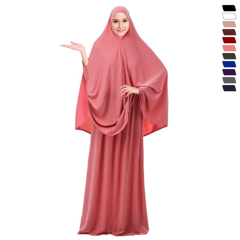 Jersey Prayer Set Stretchy EID Ramadan Islam Muslim Women Satin Rope Instant Hijab Khimar Skirt 2 Piece Jilbab