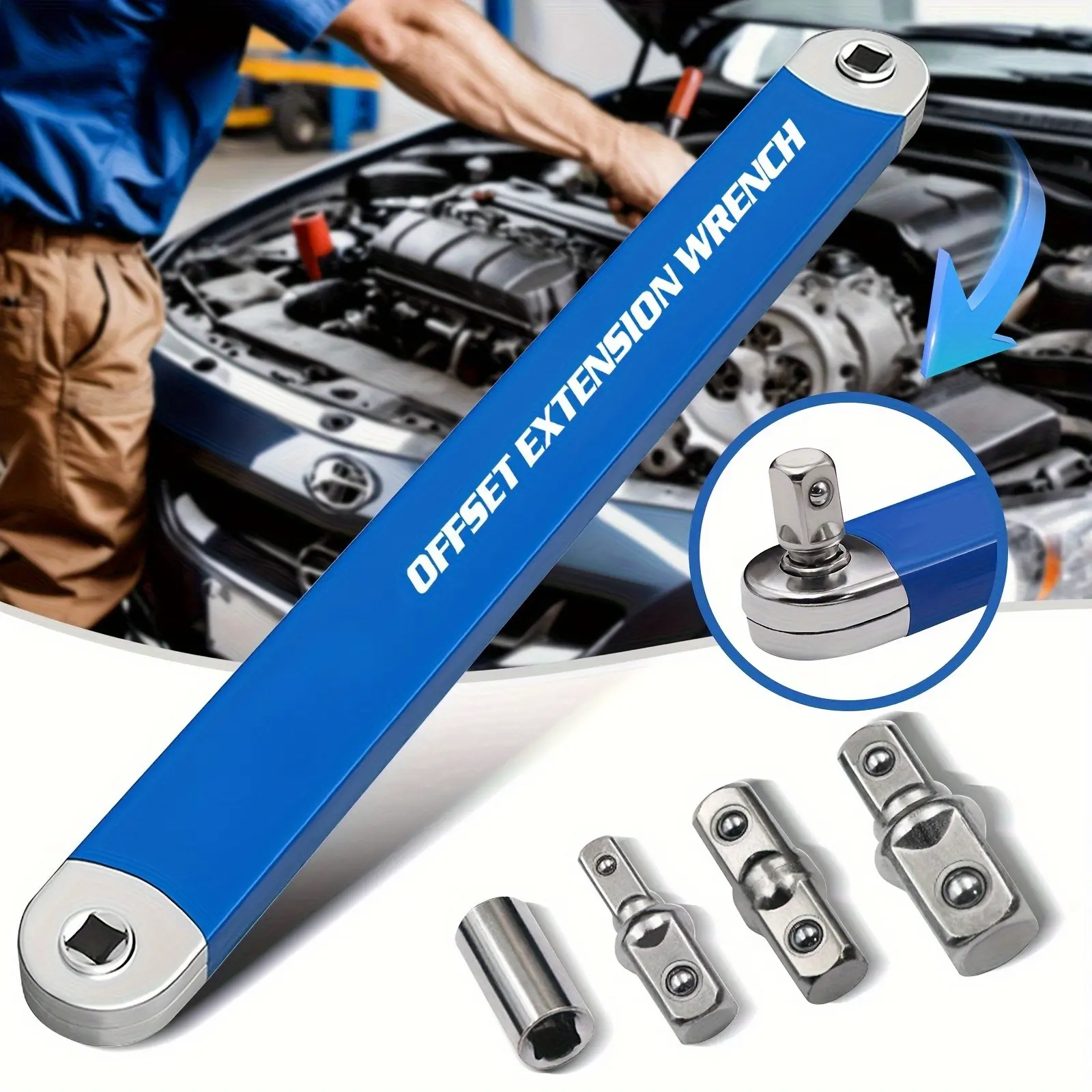2-in-1 Dual-purpose Wrench - Heavy Duty Metal Ratchet Wrench with 1/2", 1/4", 3/8" Square Head Adapters - Non-slip Handle, High Torque, 180° Swivel for Automotive Repair, Mechanic Hand Tools - Durable for Tight & Confined Spaces