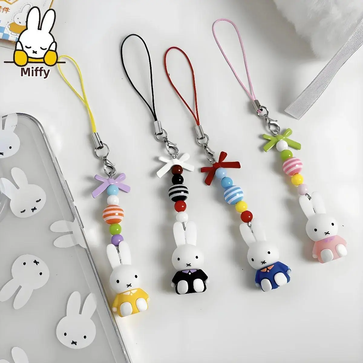 Kawaii Anime Miffy Keychain Cartoon Little Rabbit Bow Creative Keychain Bag Y2K Punk Style Bow  Girl Gift
