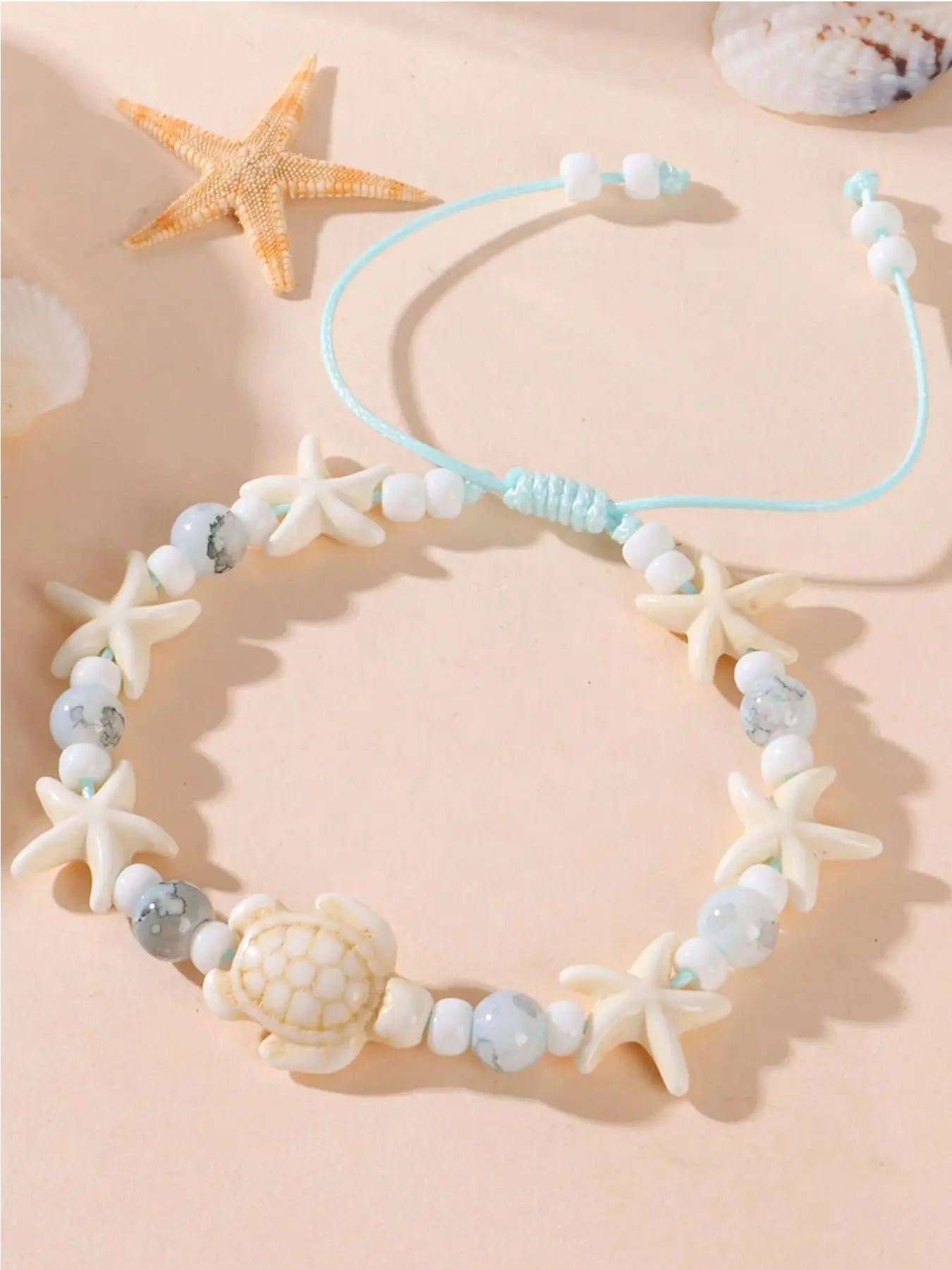 Women's Bracelet, Ocean Theme Turtle and Starfish Beaded Bracelet, Bohemian Style Cute Sea Creature Jewelry, Perfect for Daily Wear and Beach Holidays, Casual Accessories, Aesthetic Jewelry