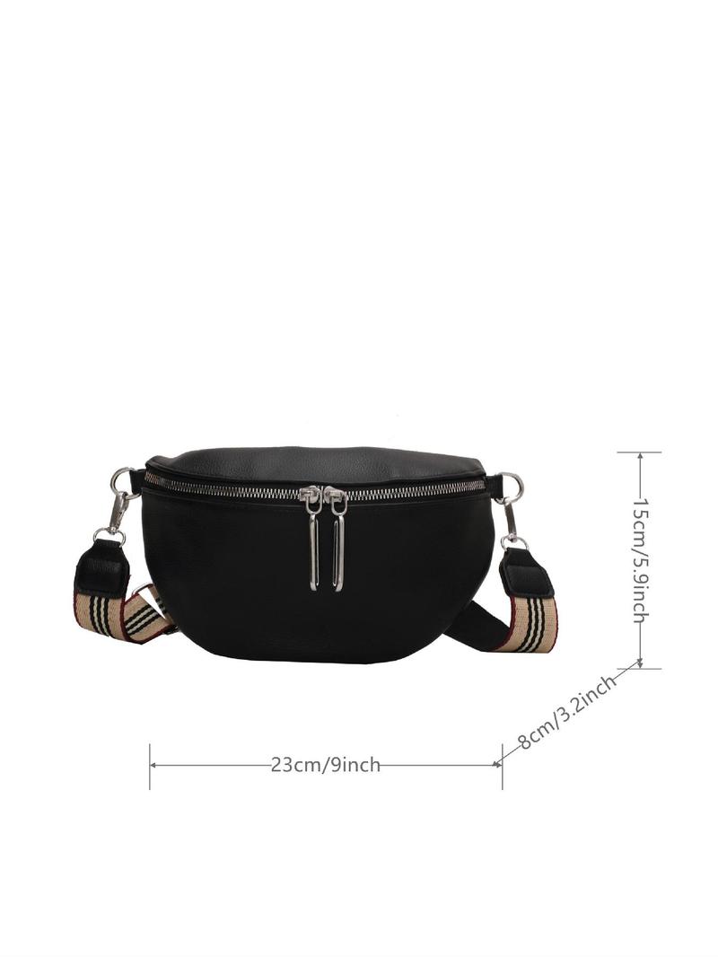 Women's Fashion Solid Color Crossbody Fanny Pack, Simple Double Zipper Chest Bag, Casual Shoulder Bag For Daily Used
