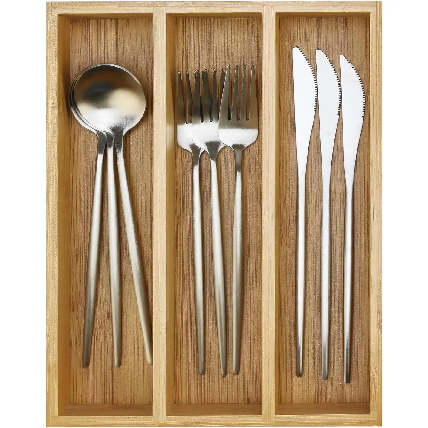 Small  Silverware Drawer Organizer Kitchen Utensil Spoon Cutlery Tray | Compact 3 Slot Spoon and Fork Tray Skinny Flatware Narrow Cutlery Utensil Holder Short  Trays Slim Silverware Organizers