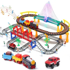 Electric Toddler Train Set Toy, Battery Powered Railway Train Track Toy Playset with Realistic Sound & Lights Up for Kids Ages 3 4 5, Boys and Girls