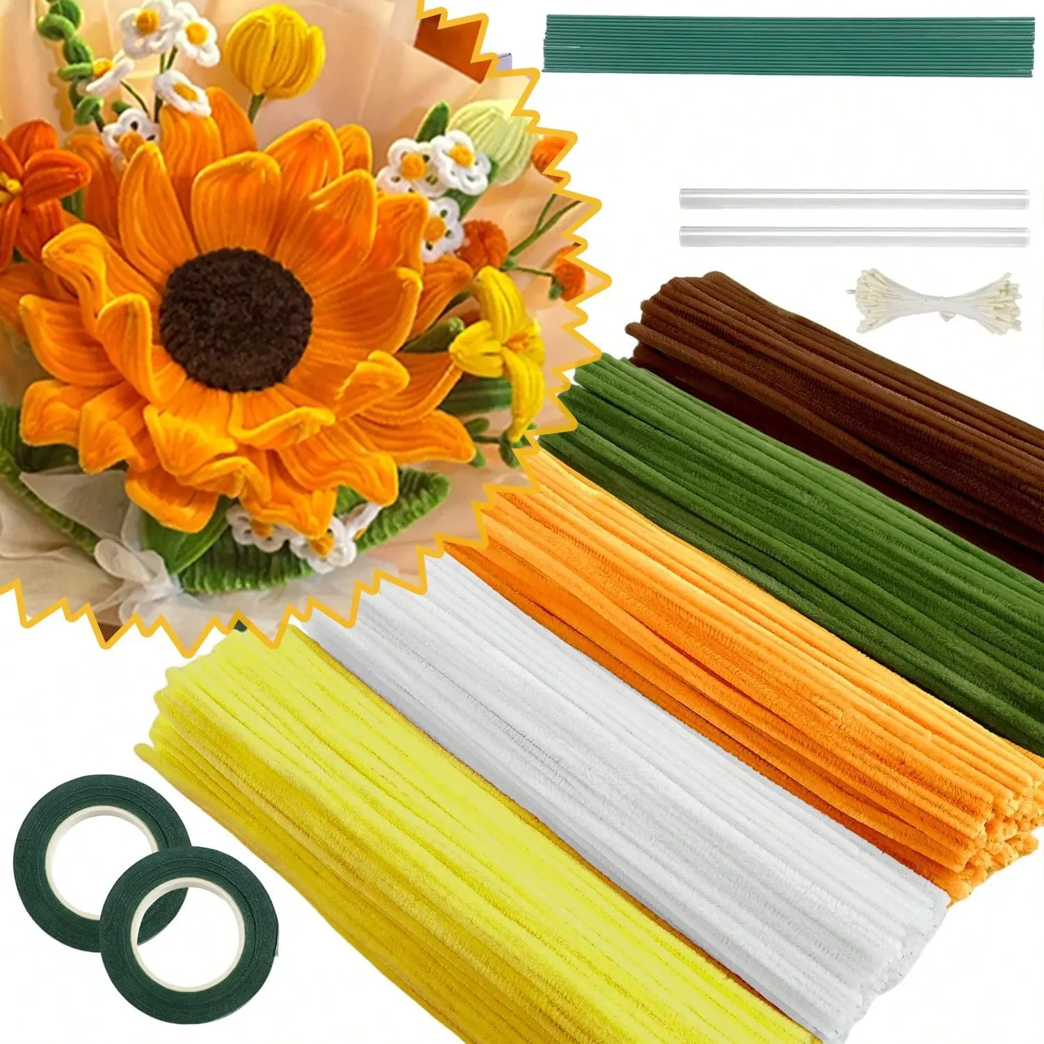 Twisty Stick Flower Bouquet Kit, Mixed Color DIY Craft Supplies, Plush Twisty Sticks for Wedding and Birthday Gifts, Unique Handmade Projects