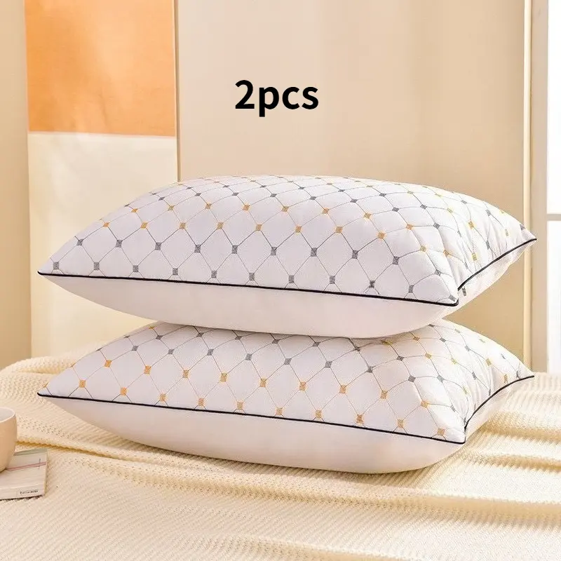 2 Luxury Hotel Bed Pillow with Quilted Design and Yellow Accents - Hand Washable, High Quality, Suitable for Side or Back Sleepers, Christmas Gift, Halloween Gift