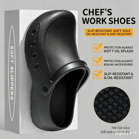 Anti-slip Waterproof Oil-Resistant Chef Nurse Work Slippers for All Seasons, Lightweight Cushioned Wide Toe EVA Soft Sole Shoes for Hospital Kitchen Restaurant